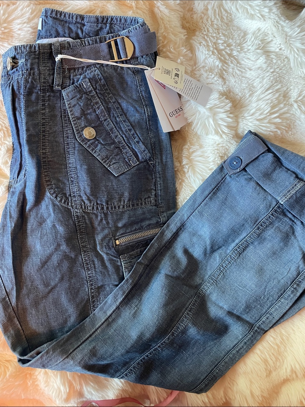 Guess Women's Indigo Blue Boyfriend Cargo Jeans